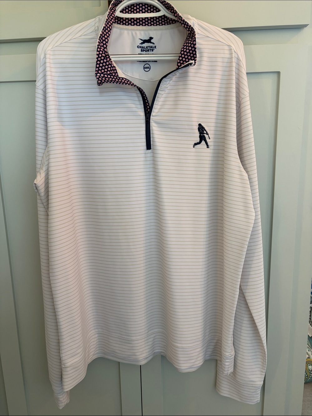 Chalktalk Sports, Men's White Striped Quarter-Zip Polo